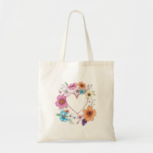 Bolsa Tote Flor Cardíaco Romântico Flores Desenhadas À Mão