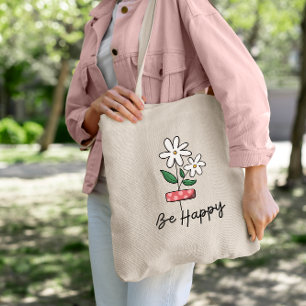 Bolsa Tote Flor Cor-de-Rosa Branca Seja Saco de Toque Feliz