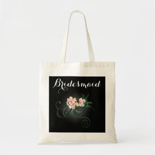 Bolsa Tote Flor cor-de-rosa no presente preto da dama de