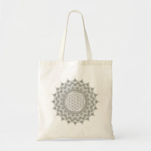 Bolsa Tote Flor da Vida - cinza Fractal Mandala verde