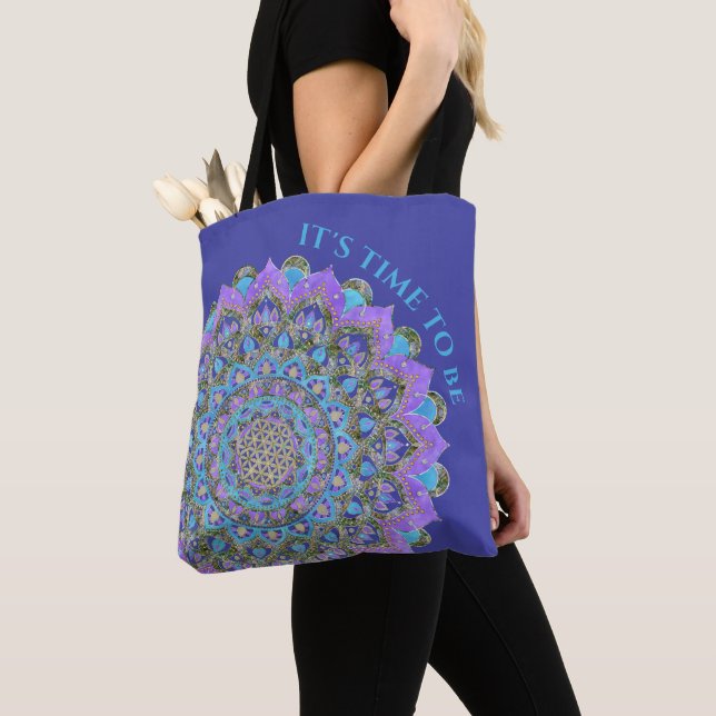 Bolsa Tote Flor Da Vida - Estilo De Mandala Índia 2 (Close Up)
