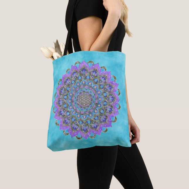 Bolsa Tote Flor Da Vida - Estilo De Mandala Índia 2 (Close Up)