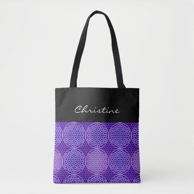 Bolsa Tote Flor da vida - padrão do selo - roxo (Frente)