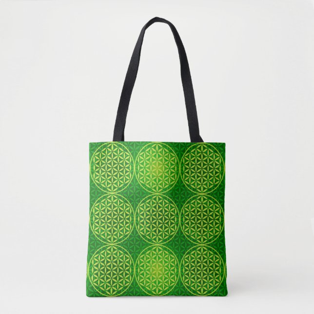 Bolsa Tote Flor da vida - padrão do selo - verde (Frente)