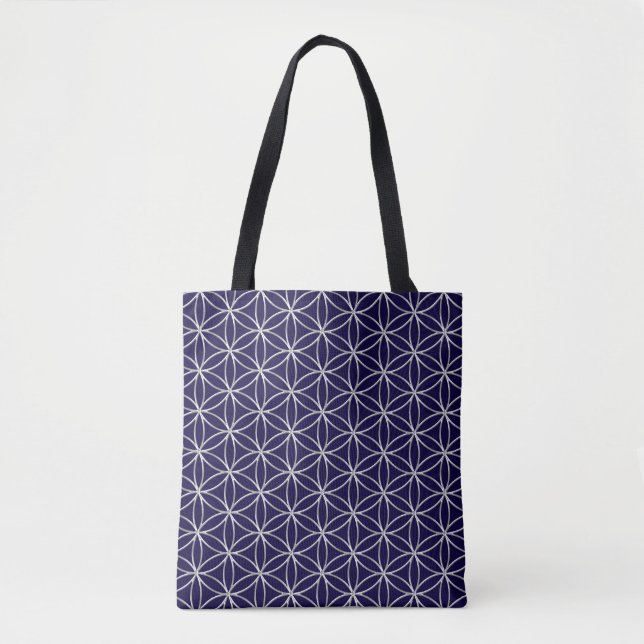 Bolsa Tote Flor da vida - padrão prateado + seu traseiro. (Frente)