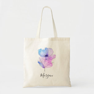 Bolsa Tote Flor de Aquarela Puro, Nome do Script ou Monograma