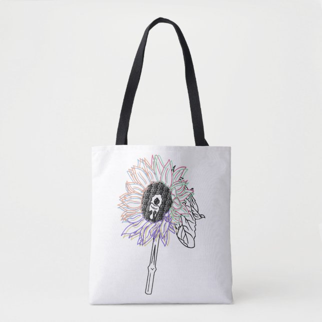 Bolsa Tote Flor de Arco-Íris Arte Funky (Frente)
