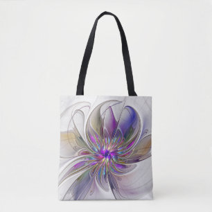 Bolsa Tote Flor de Arte Abstrato, Enérgica e Colorida