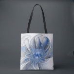 Bolsa Tote Flor de Arte Fracionada com Cinza Azul abstrato<br><div class="desc">Flor fantasia única com tons de azul e cinza,  abstrato e elegante. Projete para seu ombro e muito mais.</div>