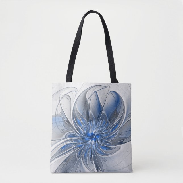 Bolsa Tote Flor de Arte Fracionada com Cinza Azul abstrato (Frente)