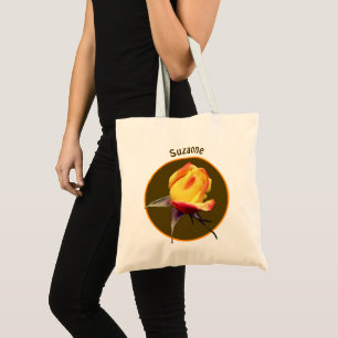 Bolsa Tote Flor de Botão de Rosa Amarela Personalizada