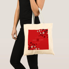 Bolsa Tote Flor de Cerejeira Dupla Felicidade Casamento Chinê