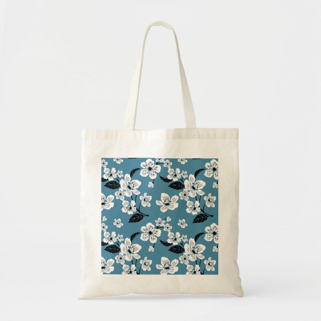 BOLSA TOTE FLOR DE CEREJEIRA - SAKURA (AZUL FUMAÇA) (Frente)