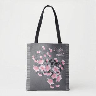 Bolsa Tote Flor de cerejeira/Sakura na dama de honra cinzenta