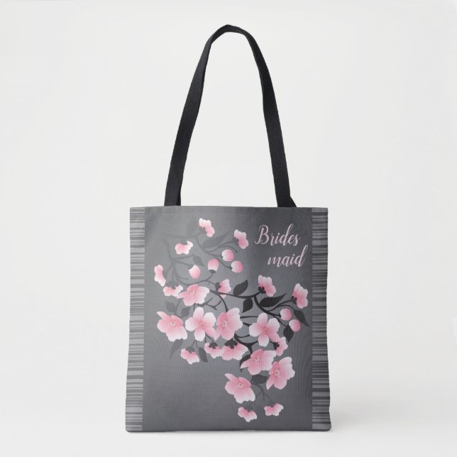 Bolsa Tote Flor de cerejeira/Sakura na dama de honra cinzenta (Frente)