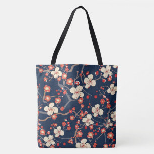 Bolsa Tote Flor de Cerejeira Vermelha Naval Japonesa