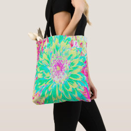 Bolsa Tote Flor de Dália Amarelo e Magenta Decorativa