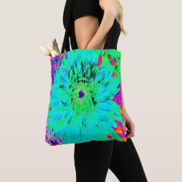 Bolsa Tote Flor de Dália Decorativa Abstrata Aqua