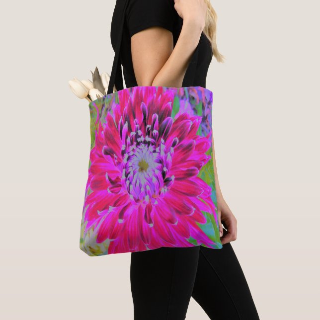 Bolsa Tote Flor de Dália Rosa-Rosa-Vermelha-Crimson (Close Up)