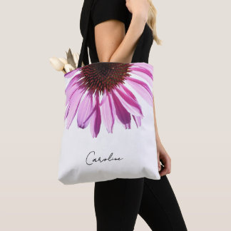 Bolsa Tote Flor de Echinacea Lavanda Roxa Personalizada
