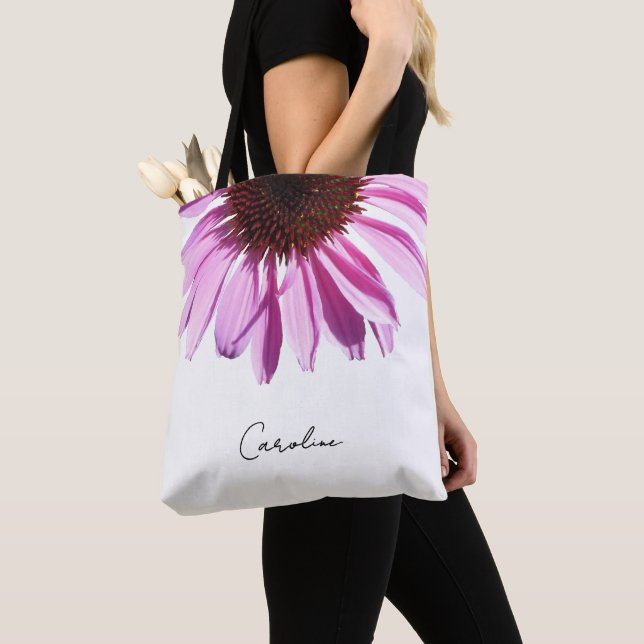 Bolsa Tote Flor de Echinacea Lavanda Roxa Personalizada (Close Up)