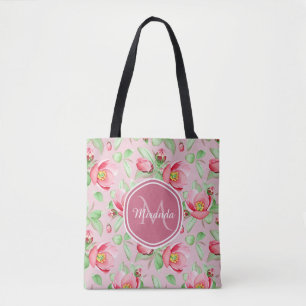 Bolsa Tote Flor De Flor De Maçã Rosa, Suave, Com Monograma