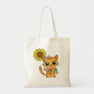 Bolsa Tote Flor de Gato Kawaii Cuja Gata Está