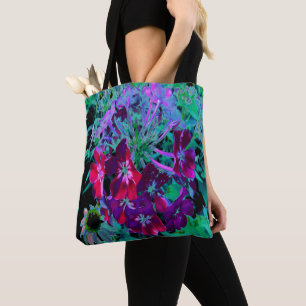 Bolsa Tote Flor de Jardim Vermelho, Púrpura e Rosa Dramática