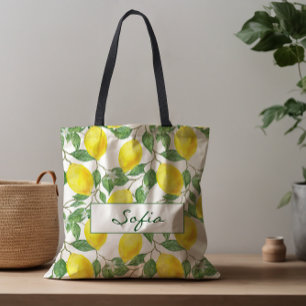 Bolsa Tote Flor de limão de padrão deixa saco verde de tota