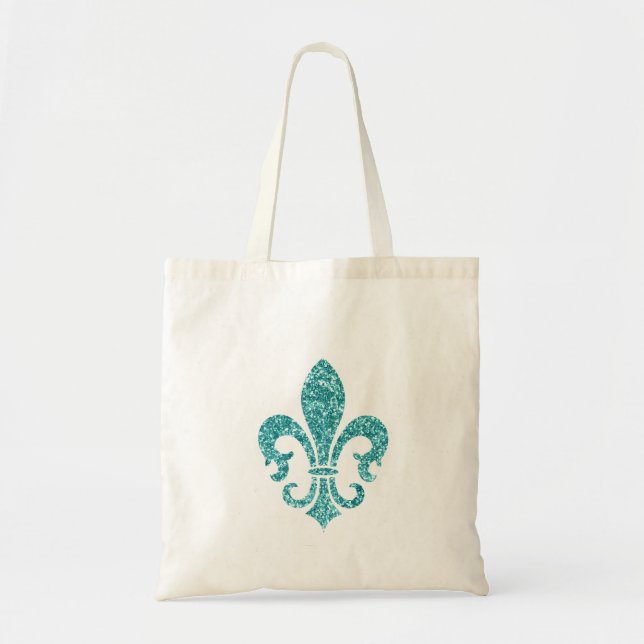 Bolsa Tote Flor de lis do olhar do brilho do Aqua (Frente)