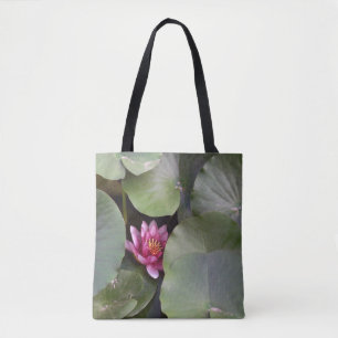 Bolsa Tote Flor de lótus rosa entre folhas fotográficas