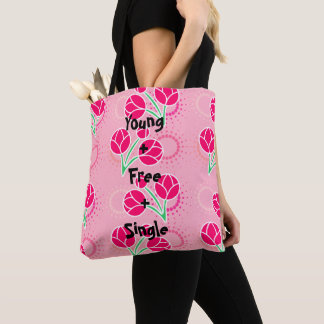 Bolsa Tote Flor de Lotus Rosa Moderno em toda a barra de ferr