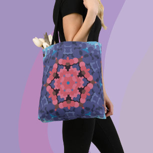 Bolsa Tote Flor de mandala azul e rosa
