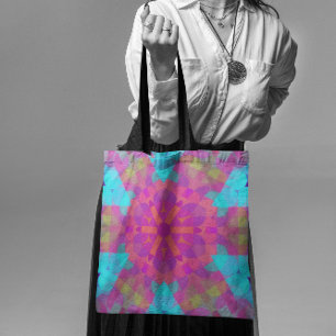 Bolsa Tote Flor de Mandala, cor-de-rosa, azul e púrpura