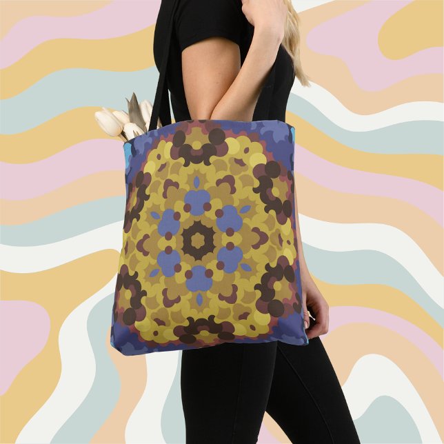 Bolsa Tote Flor de Mandala Retroativa Amarelo e Azul (Criador carregado)