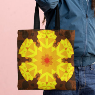 Bolsa Tote Flor de Mandala Retroativa Laranja e Amarelo