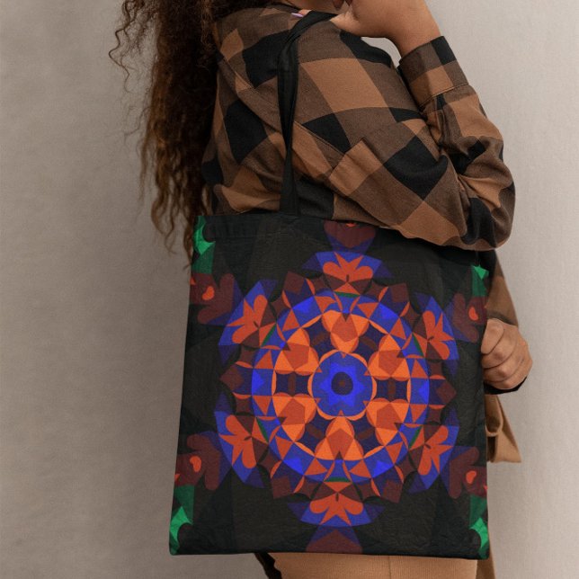 Bolsa Tote Flor de Mandala Retroativa Laranja e Azul (Criador carregado)
