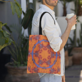 Bolsa Tote Flor de Mandala Retroativa Laranja e Azul