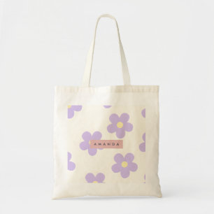Bolsa Tote Flor de Margarida Lavanda Retro Personalizada