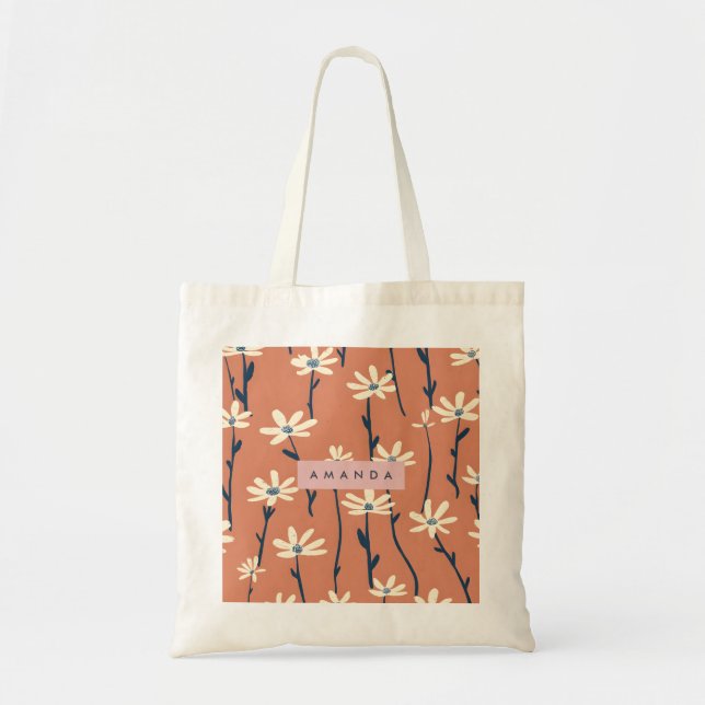 Bolsa Tote Flor de Margarida Retro Divertida Personalizada (Frente)