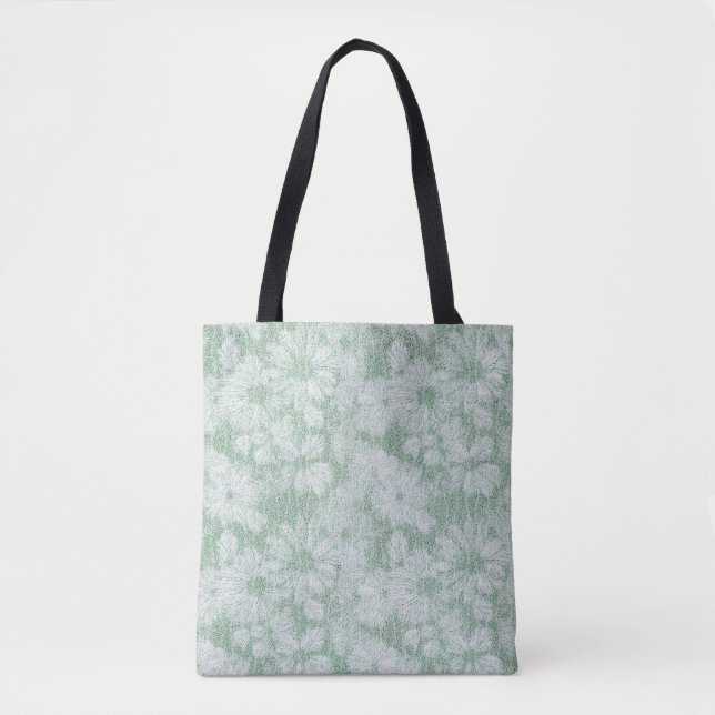 Bolsa Tote Flor de Margarida Veludo Verde Menta  (Frente)