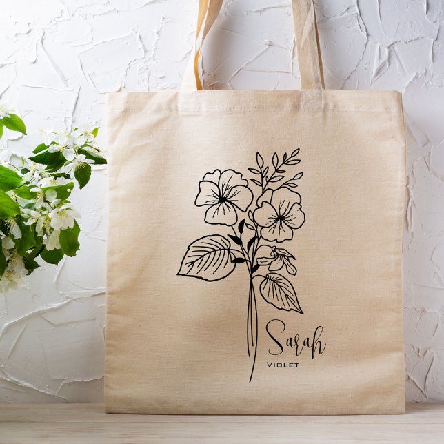 Bolsa Tote Flor de Mês de Aniversário Personalizada Fevereiro (Criador carregado)