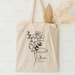 Bolsa Tote Flor de Mês de Nascimento Personalizada Julho Boho