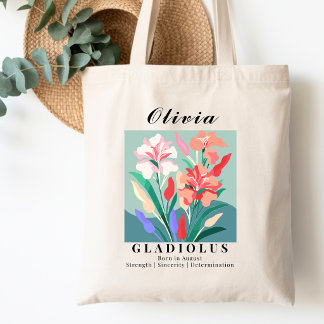 Bolsa Tote Flor de Nascimento de Agosto Gladiolus Arte Retro