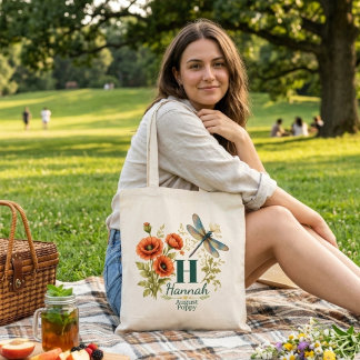 Bolsa Tote Flor de Nascimento de Agosto Papoula & Libélula