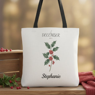 Bolsa Tote Flor de Nascimento de Dezembro Holly Aniversário