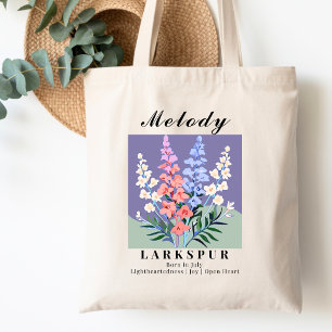Bolsa Tote Flor de Nascimento de Julho Larkspur Vintage Retro