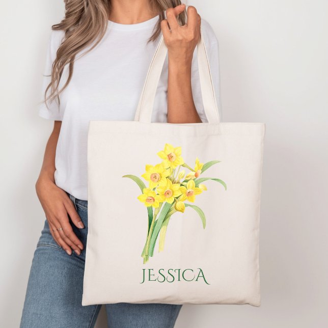 Bolsa Tote Flor de Nascimento de Março Amarela Narciso (Criador carregado)