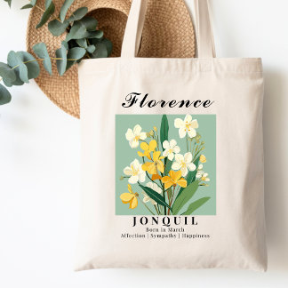 Bolsa Tote Flor de Nascimento de Março Jonquil Algodão para C