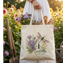 Bolsa Tote Flor de Nascimento de Setembro Aster & Libélula